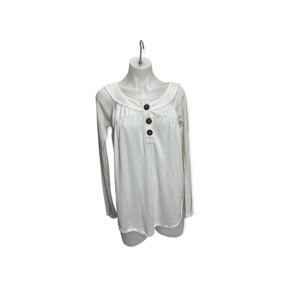We The Free White Oversized Henley 3 Button Top. [357] - Picture 1 of 4